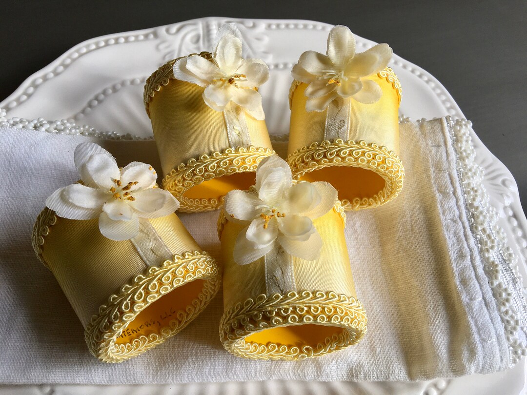 Yellow Napkin Rings Ribbon Napkin Rings Yellow Flower Napkin Etsy