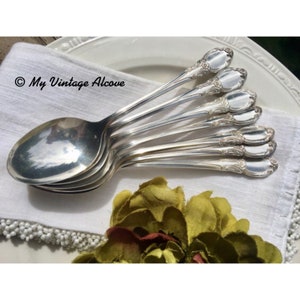 Vintage Silverplate Soup Spoons Set of 6, Rogers Oneida Silverware, Oneida Park Lane Chatelaine Dowry, Wm A Rogers AA Oneida Ltd