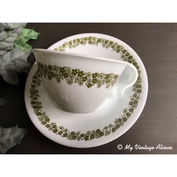 Corelle Spring Blossom Green, Green Corelle Cups, Corelle Green
