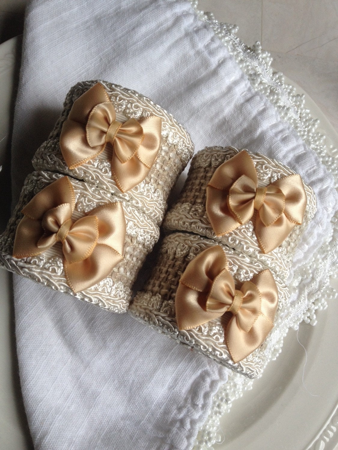 Bow Napkin Rings Gold Bow Napkin Rings Handcrafted Napkin Etsy