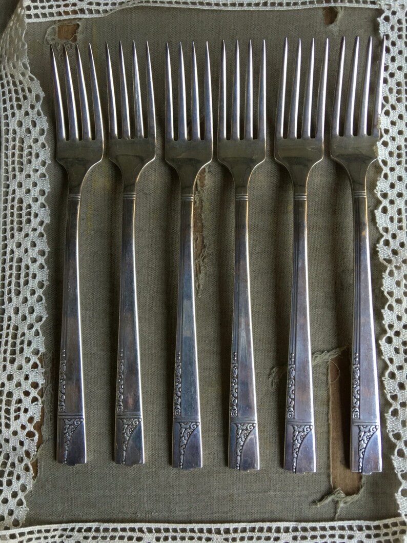 Oneida Caprice Silverplate Grille Forks Silver Nobility Plate Vintage 1937 Set ~ A2566 6
