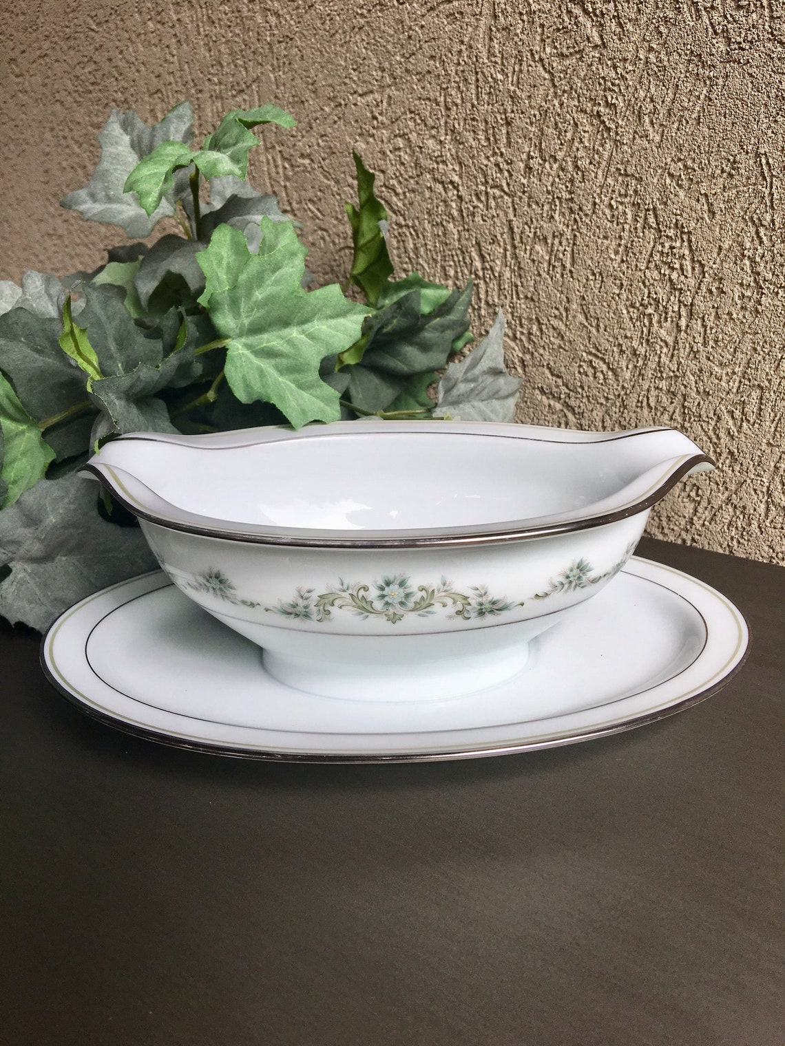 Noritake Thea China Noritake Gravy Boat Attached Plate Etsy