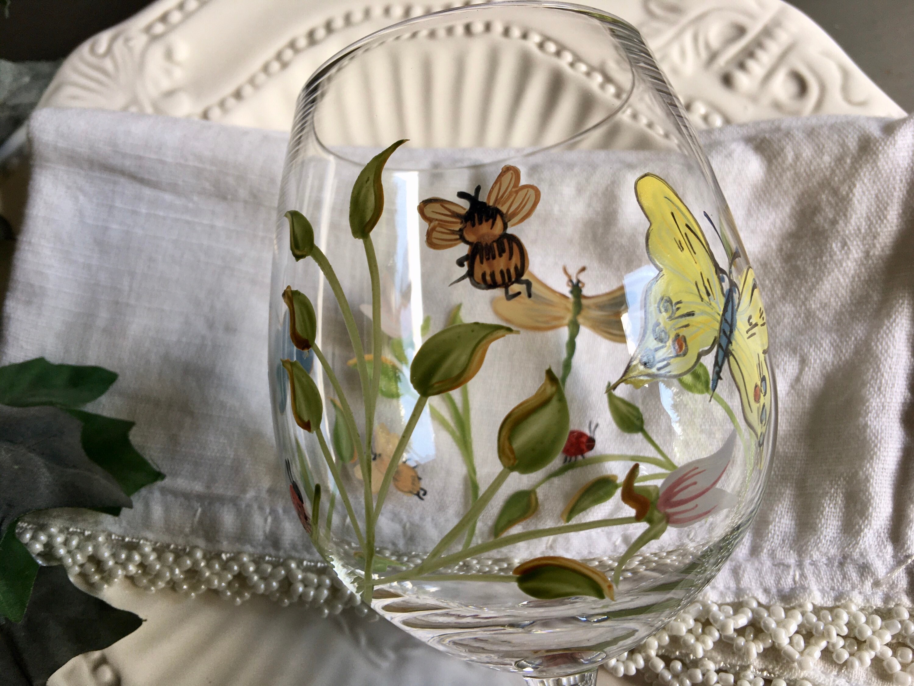 Lenox Butterfly Meadow Wine Glass Vintage Lenox Hand Painted Etsy