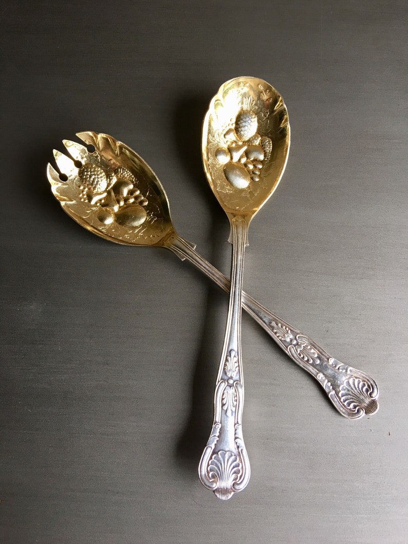Vintage Salad Servers Kings Silverplate Silver Plated Etsy