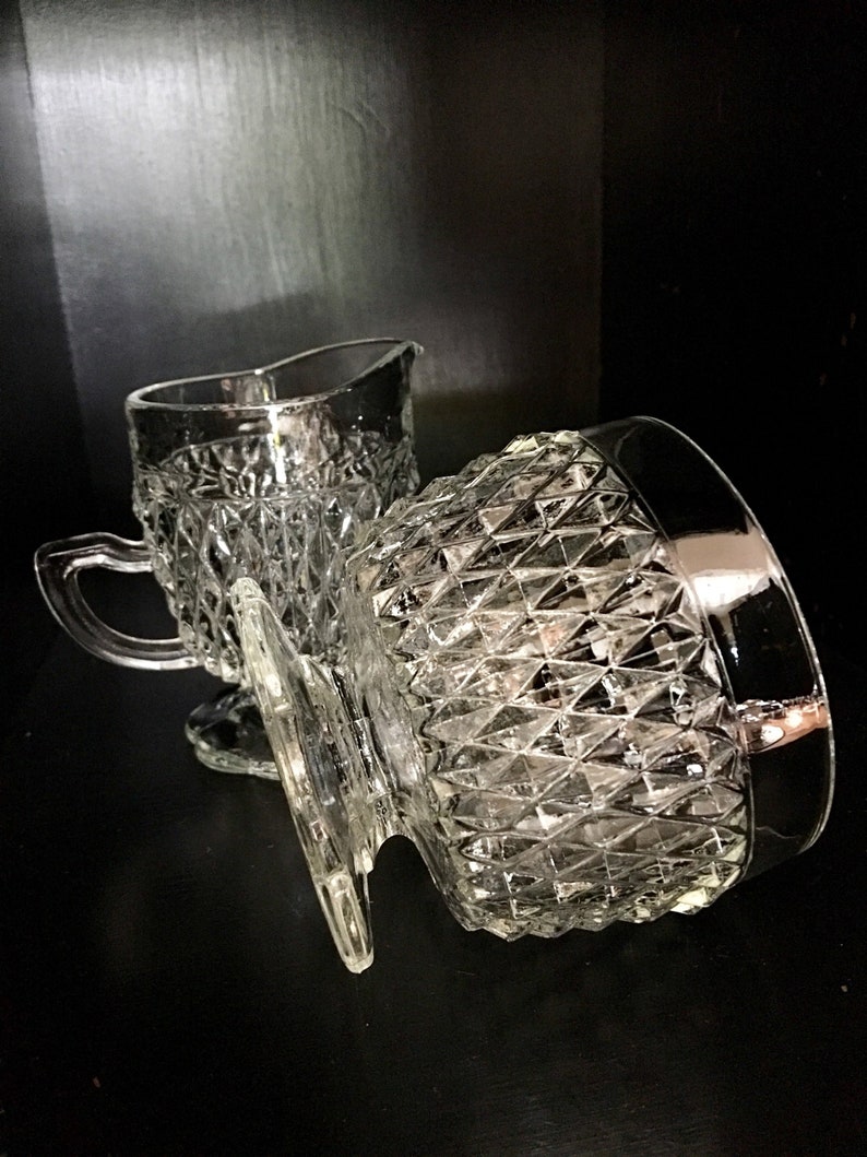 Diamond Point Indiana Glass, Clear Glass Creamer and Sugar Set - Etsy
