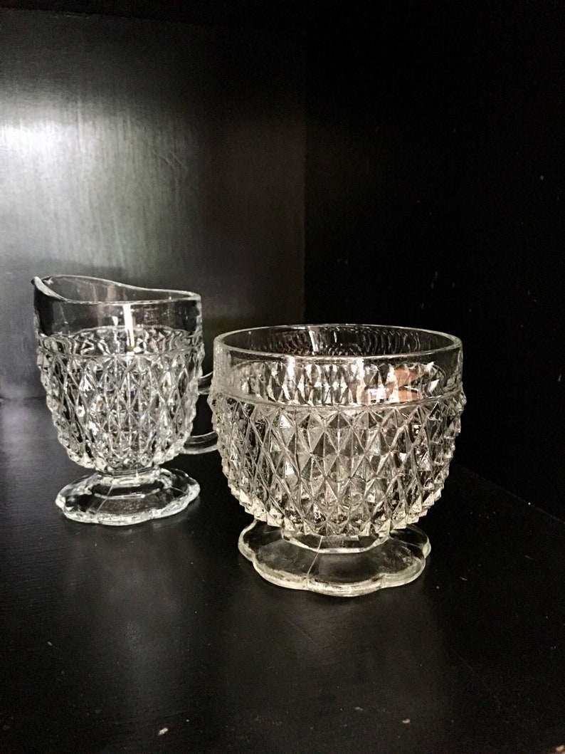 Diamond Point Indiana Glass, Clear Glass Creamer and Sugar Set - Etsy