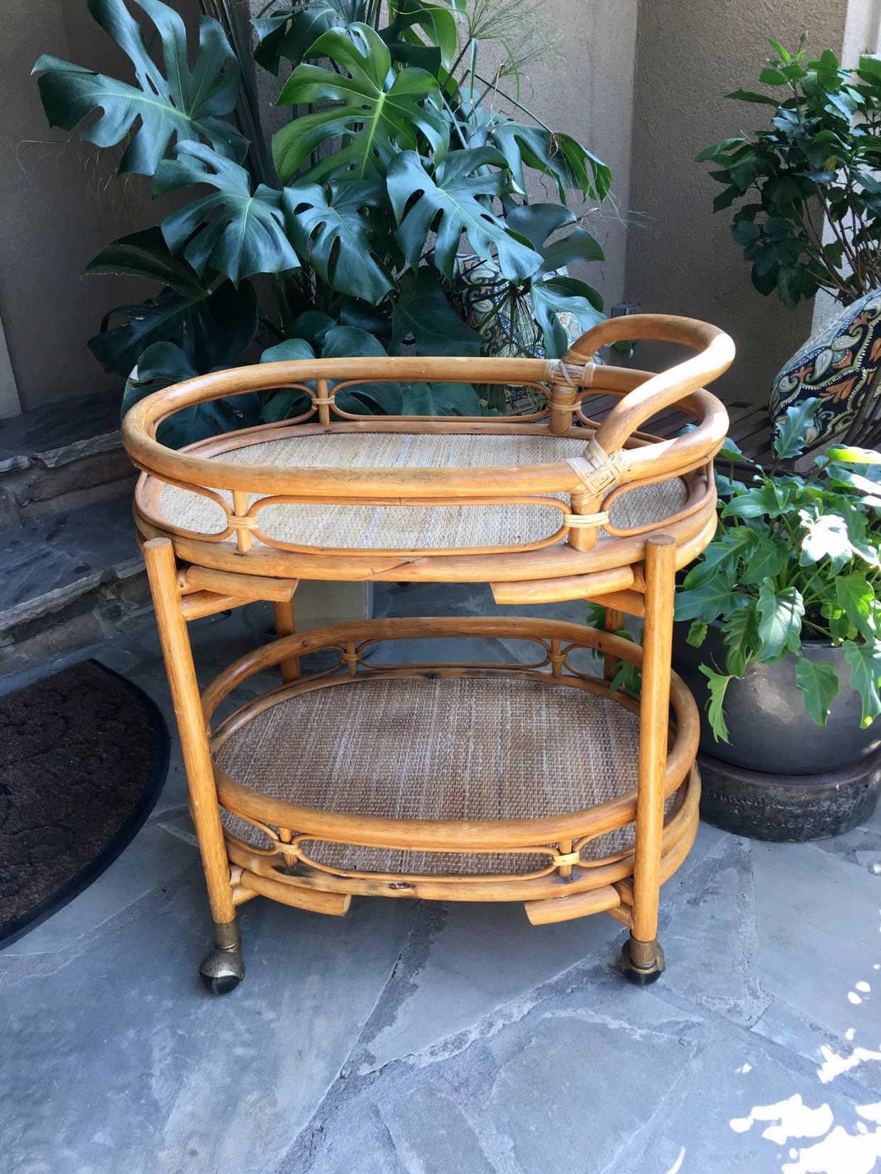 Vintage Bamboo Bar Cart Bamboo Tea Cart Tea Cart With Tray Etsy