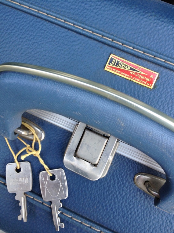 Vintage Blue Suitcase, Large Vintage Suitcase, Jet
