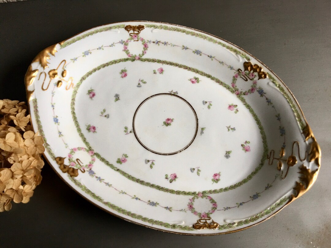 Antique Limoges Oval Platter Gold Trim and Pink Roses François Etsy