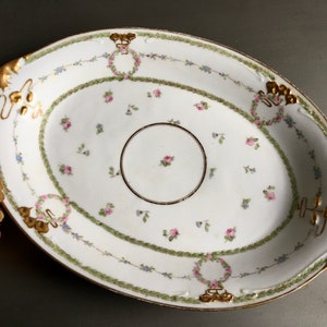 Limoges Oval Platter Gold Trim and Pink Roses François Alluaud