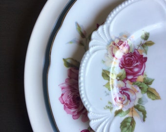 Mismatched Pink Floral China Plates, Mismatched Vintage Plates