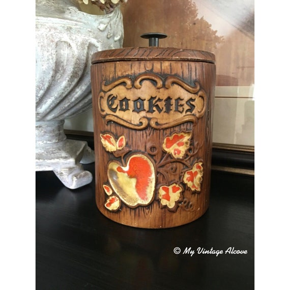 Small Cookie Jar Canister 'cookies' Basket Weave Cookie Handle