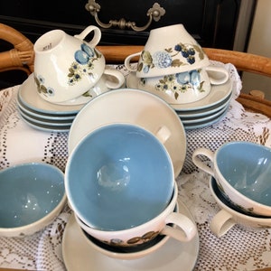 Iroquois Informal China Blue Tea Cups and Saucers Set 10
