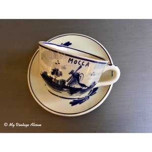 Delft Teacup, Delft Cup and Saucer, Blue Windmill Dishes
