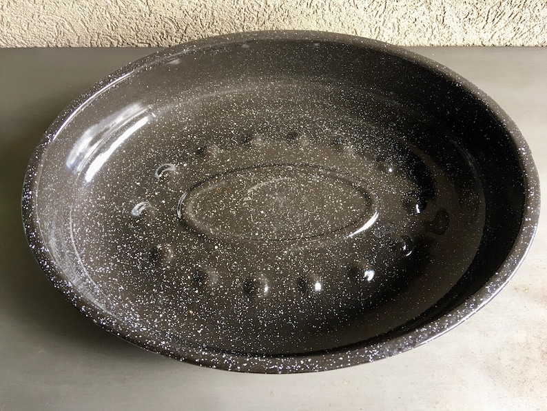 Enamel Roasting Pan With Lid Vintage Enamel Roaster Black Etsy