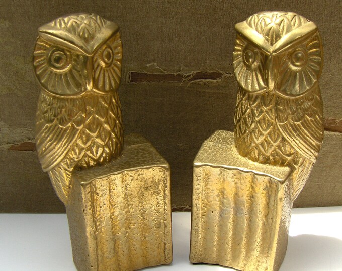 Vintage Brass Owl Bookends Etsy
