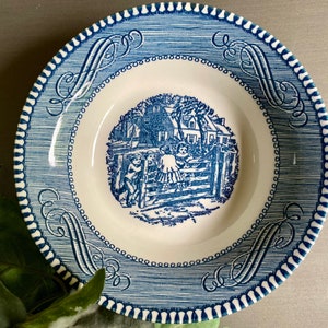 Blue and White Dessert Bowls Royal Currier and Ives Set of 4