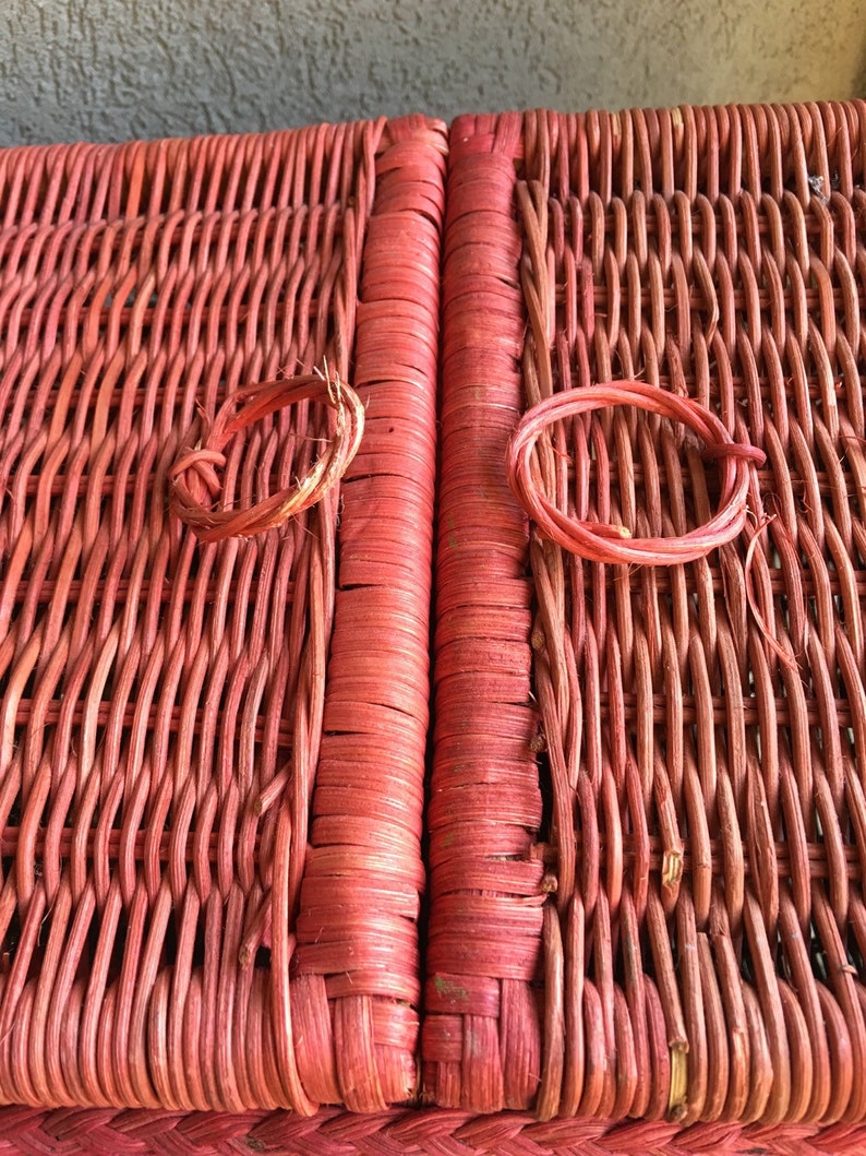 Vintage Watermelon Picnic Basket Large Wicker Double Handle Etsy