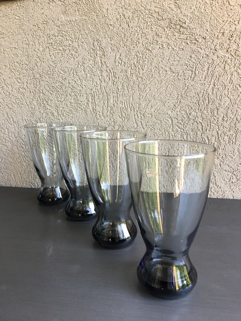 Vintage Gray Glass Drinking Glasses Vintage Smoked Gray Etsy