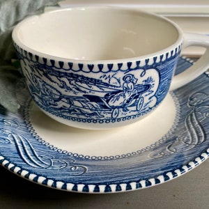 Currier and Ives China, Currier and Ives Cup and Saucer, Royal China Currier and Ives Dinnerware, Blue and White Cup and Saucer