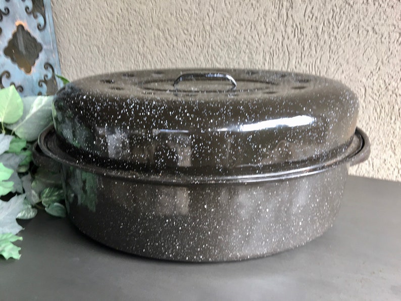 Vintage Black Enamel Turkey Roaster Vintage Enamel Roasting Etsy