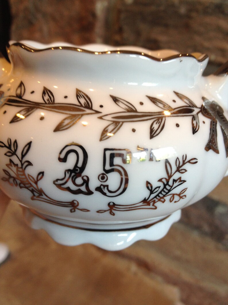 Lefton Sugar Bowl 25th Anniversary Vintage White & Platinum Etsy