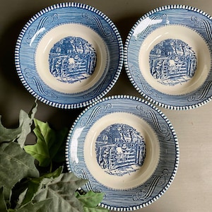 Currier and Ives Blue Dessert Bowls by Royal Set of 3