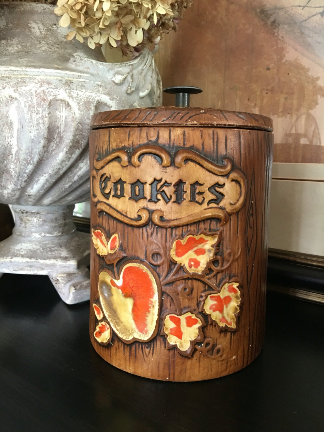 Treasure Craft Pottery Cookie Jar, Barrel Cookie Jar, Apple Cookie