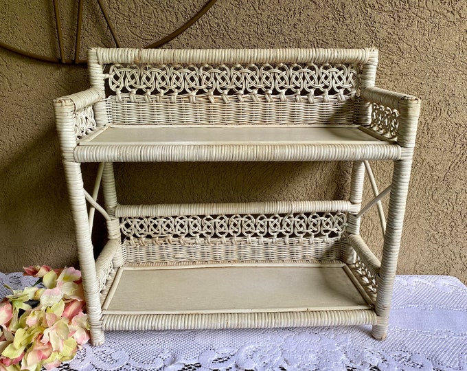 Wicker Standing Shelf Wicker Storage Shelf White Wicker Wall Etsy