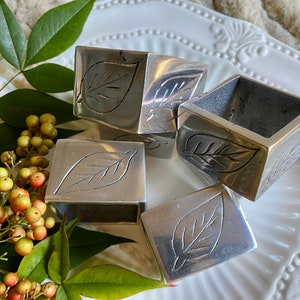 Leaf Napkin Rings, Pewter Napkin Rings, Square Napkin Rings