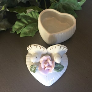 Heart Shaped Engagement Ring Box, Vintage Wedding Ring Box, White Ring Box, Ceramic Ring Box