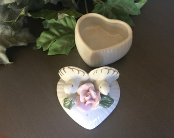 Heart Shaped Engagement Ring Box, Vintage Wedding Ring Box, White Ring Box, Ceramic Ring Box