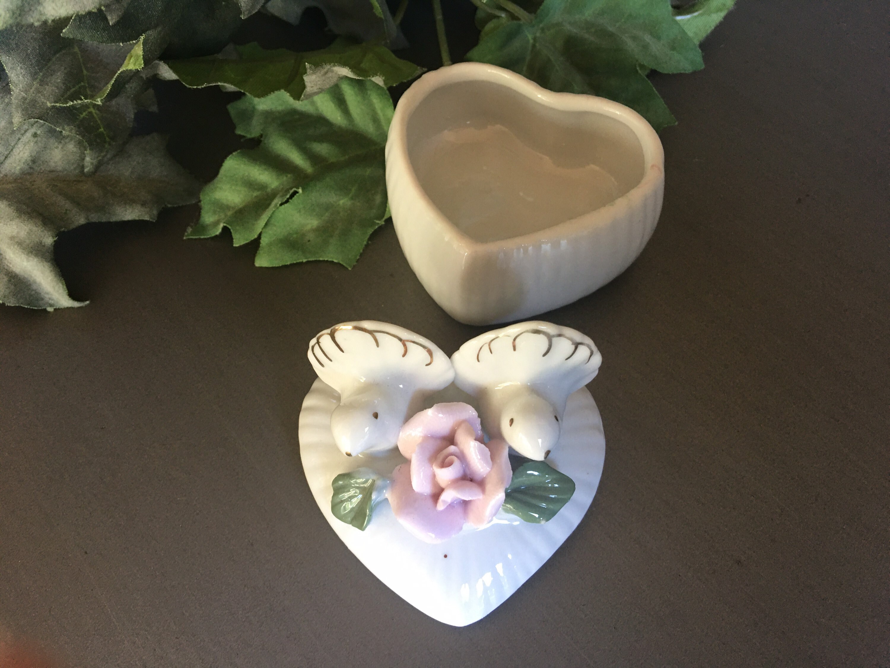 Heart Shaped Engagement Ring Box, Vintage Wedding Ring Box, White Ring Box, Ceramic Ring Box