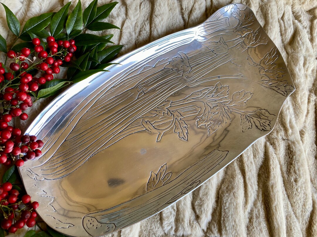 Vintage Pewter Serving Tray Pewter Serving Platter Celery Etsy