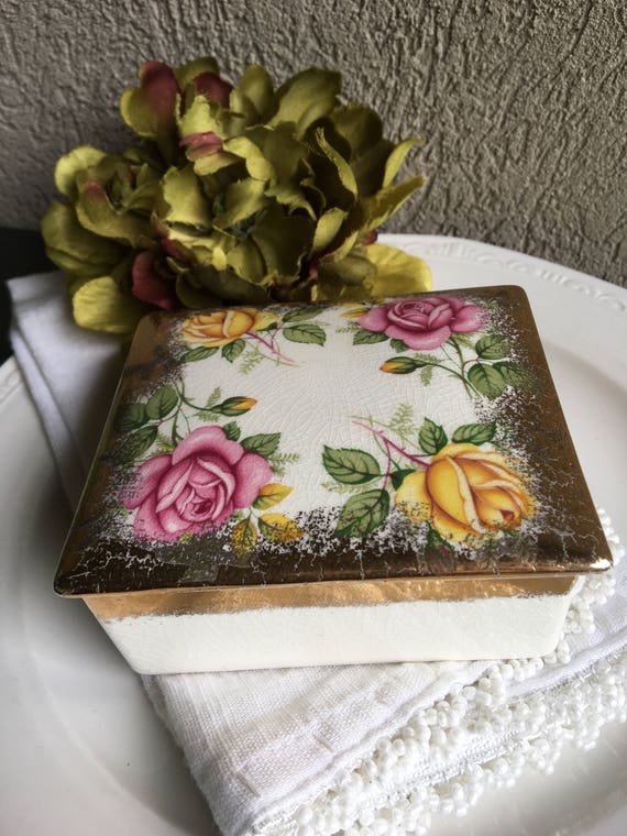 Floral Trinket Box, Vintage Trinket Box, Square Trinket Box View 2