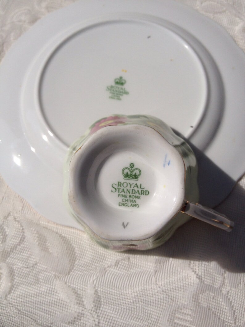 Royal Standard Teacup & Plate Green Daisies Yellow Pink Fine Etsy