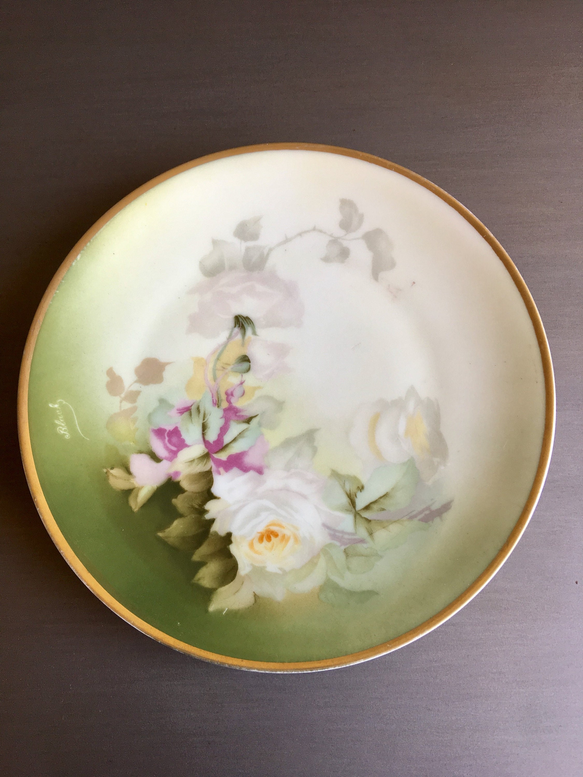 Antique Rose Plate, Thomas Sevres Bavaria Plate, Hand Painted