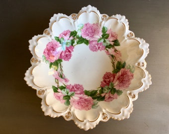 MZ Austria Scalloped Bowl, Antique Hand Painted Bowl, Austria Bowl, Petal Shaped Bowl