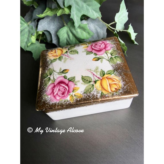 Floral Trinket Box, Vintage Trinket Box, Square Trinket Box View 6