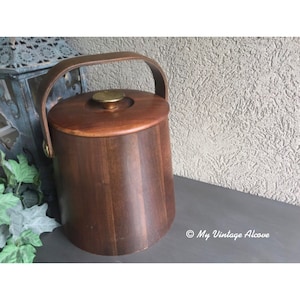 Vermillion Walnut Ice Bucket, Vintage Wooden Ice Bucket with Lid, Retro Ice Bucket With Lid