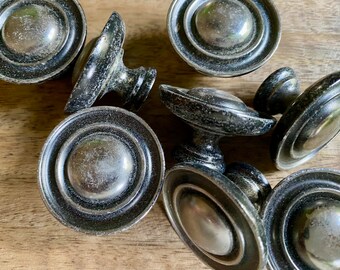 Silver and Black Knobs, Vintage Round Knobs