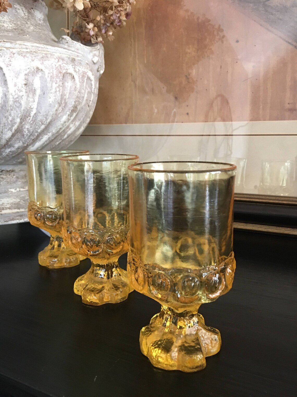 Vintage Yellow Glass Goblet Yellow Water Goblets Yellow Etsy