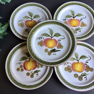 Stangl Plates, Stoneware Fruit Plates, Hand Painted Pottery Plates