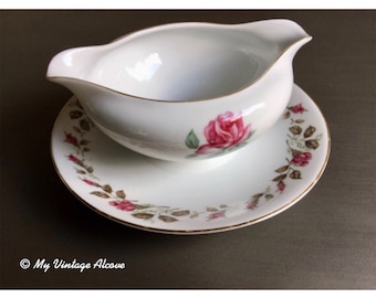 Vintage Gravy Bowl, Diamond China Moss Rose