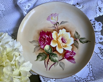 Vintage Rose Plate, Vintage Decorative Plate, Hand Painted Floral Plate, Norcrest Plate