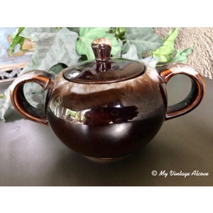 Brown Drip Glaze Pottery, Vintage Sugar Bowl With Lid, Ceramic Drip Glaze, Brown Dripware