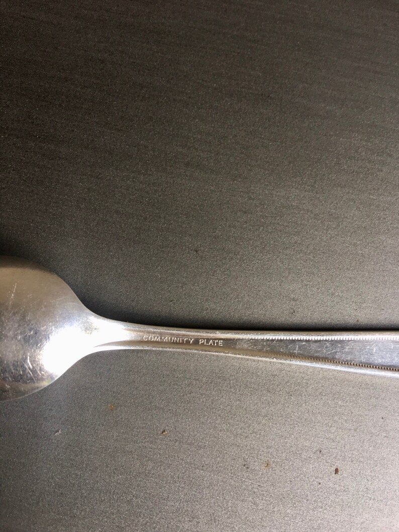 May include: A silver spoon with the words "Community Plate" engraved on the handle.