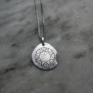 Hand forged Viking Pendant Norse inspired amulet, 925 sterling silver and laser engraved.