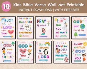 Láminas con versículos bíblicos para niños: Decoración cristiana para la habitación infantil (Descarga digital)