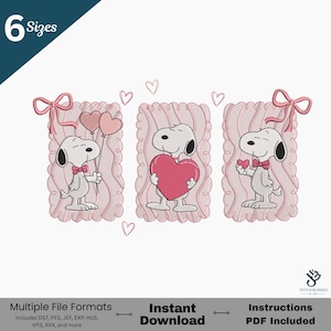 Alla hjärtans dag Snoopy broderi Söt Snoopy med hjärta hund Alla hjärtans dag broderi Alla hjärtans dag hjärtan digital nedladdning Snoopy broderi